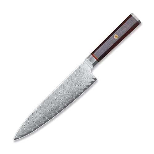 Cuchillo de chef HAPYNY, cuchillo de cocina cuchillo de carne cuchillo de chef profesional hoja de 20 cm cuchillo multiusos cuchillo de cocina profesional acero damasco con mango de madera exquisito Cover