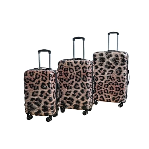 OHS Leopard Suitcase Set of 3, Hardshell Luggage Sets with 4 Wheels Lightweight Durable Adjustable Handles Easy to Carry - Cabin Luggage, Medium Suitcase, Large Suitcase