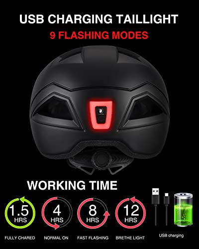 Sunrimoon Bike Helmet Lightweight Cycling Bicycle Adult Helmets Urban Commuter Helmet With Usb Recharge Light Adjustable Size For Men And Women 22.44-24.41Inches(Black) #TOP1