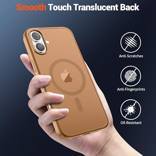 Image of SUPFINE Magnetic for iPhone 16 Plus Case (Compatible with MagSafe) (Military Grade Drop Protection) Slim Translucent Matte Shockproof with Anti-Fingerprint Phone Case, Brown
