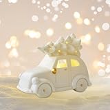 Keramik Weihnachtsauto mit Tannenbaum | beleuchtet