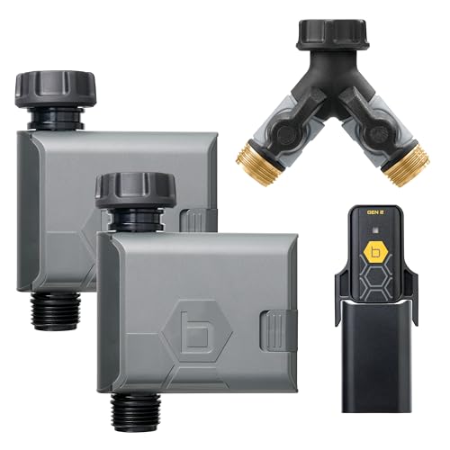 Orbit B-hyve 21206 - Timer per irrigazione intelligente (Gen 2), confezione da 2, con hub Wi-Fi e splitter a Y, grigio