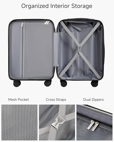 LUGGEX Carry On Luggage Set 3 Piece, Front Pocket Hard Shell Suitcase for Travelling with Spinner Wheels & TSA Lock, FX-Lite, Beige image 6