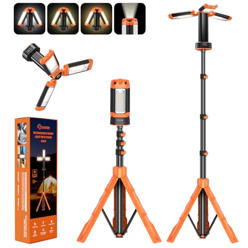 Saker Portable Work Light Camping Light with Bracket 73.2-Inch 12000mAh 3200 Lumen Dimmable Rechargeable LED Lights for Outdoor Camp Garage Power Outages Fishing LD10 (Orange)