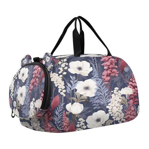 YETTASBIN Sport Travel Duffel Bag for Girls Boys, Herbal Wildflower Large Waterproof Weekender Overnight Bag, Detachable Shoulder Strap Gym Bag with Shoe Compartment & Wet Pocket