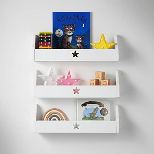 WooDinto Wall Shelf, (3 Pack White) Children s Star Floating Bookshelf Organiser, Nursery Decor