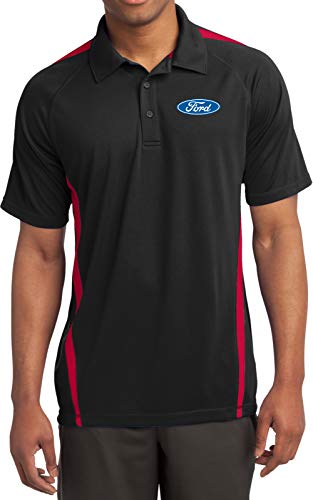 Ford Oval Pocket Print Micro Mesh Colorblock Polo, Black Red Large