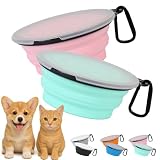 [ピーチパウ] Peach Paw 折りたたみ ペット ボウル エサ入れ シリコン 携帯 水飲み 水 給水 エサ入れ ポータブル 散歩 トラベル 旅行 防災 グッズ 避難 小型犬 中型犬 大型犬 猫 子犬 子猫 小動物 ハムスター ウサギ フタ付き カラビナ付き 軽量 コンパクト Sサイズ 360ml 2個セット ピンク + ミント