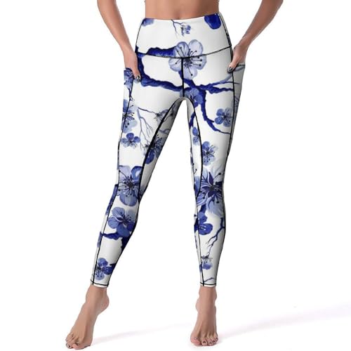 Legging de sport Fleur Bleue taille haute pour fitness et yoga en taille S