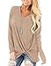 SimpleFun Womens Long Sleeve Tops Dressy Casual Twist Knot Sweater V-Neck Fall Shirts 2025 Trendy Beige XL