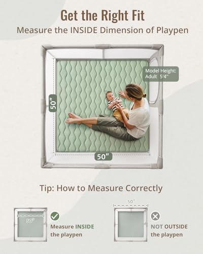 Image of Blissful Diary Baby Play Mats for Floor, 50x50 Playpen Mat, Thick Cushioning Padding Foam Playmat for Baby and Toddlers Infants, Non-Slip & Machine Washable, Sage Green