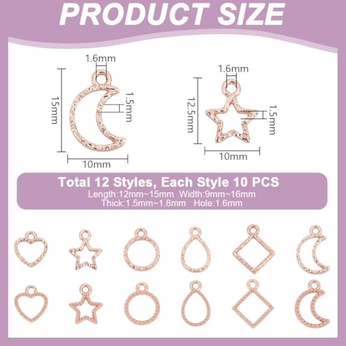 AHANDMAKER 120Pcs Open Back Bezel Charms, 12 Styles Rose Gold Hollow Frame Charms - Image 2