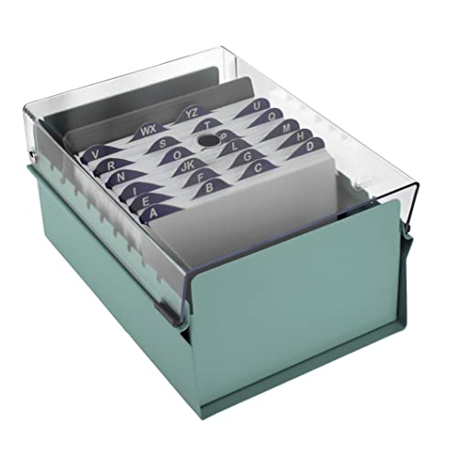 Acrimet 4 X 6 Card File Holder Organizer Metal Base Heavy Duty (Az Index Cards And Divider Included) (Green Color With Clear Crystal Plastic Lid Cover) #TOP3