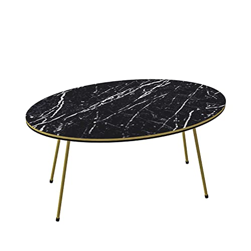 moebel17 6979 Couchtisch Sofatisch Wohnzimmertisch Tisch fürs Wohnzimmer, Holz, Schwarz Gold Marmor Optik, Hochglanz,mit Metall Füße Ablagefächer, viel Stauraum, Designertisch, 90 x 43 x 50 cm Cover