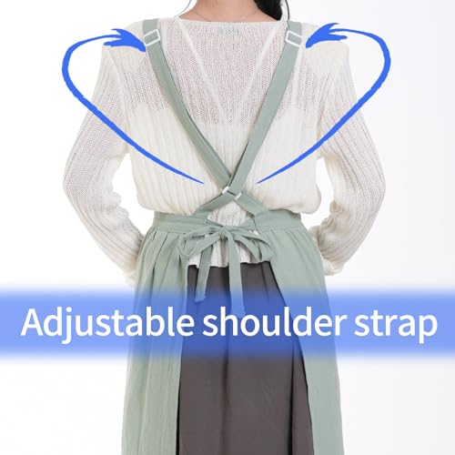 Pinknoke Cotton Linen Pinafore Apron Dress For Women With Pockets Cute Art Chef Aprons For Kitchen Baking Gardening Painting thumb #6