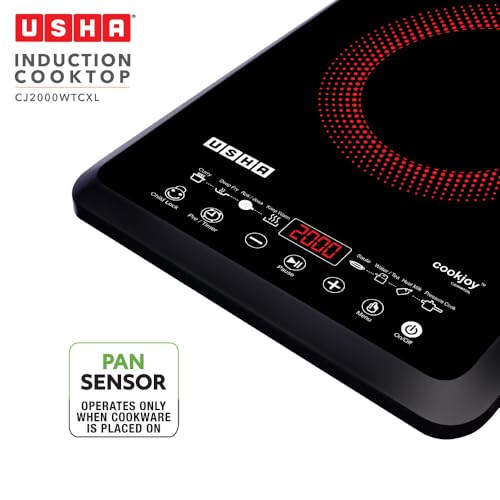 Image of Usha Cookjoy (Cj2000Wtc) 2000 Watt Induction Cooktop with Touch Control (Black), Sealed, 1 Burner