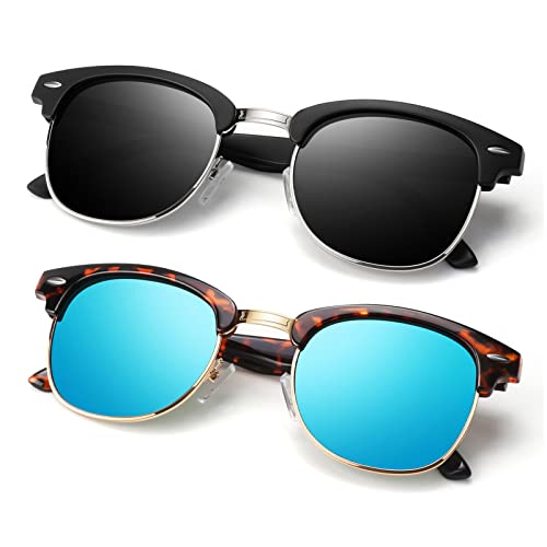 Image of Polarized Sunglasses Men Women,Semi Rimless Retro Shades UV400 Protection