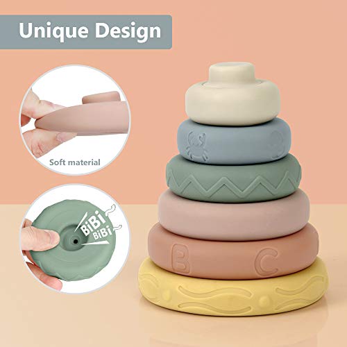 Mini Tudou 6 Stück Stapelspielzeug mit Ringen,Stapelturm& Beißringe für Stapelspiel,Squeeze-Spielzeug mit Früherziehung, Spielzeug Jungen und Mädchen ab 6 Monate - Image 5