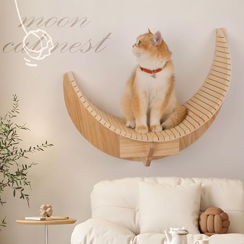 KKHAN Prateleiras de parede para gatos de madeira, rede Moon Cat para parede com capacidade máxima d