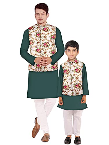 Image of Os mens kurta pyjama with nerhu jacket combination of baap-beta & father and son's | 100% cotton kurta pyjama | Nerhu jacket satin material