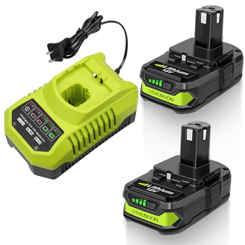 Image of 2-Pack 3.0Ah Ryobi 18V Replacement Batteries with Charger, Compatible with ONE+ Cordless Tools, Ryobi 18V Battery and Charger Combo fit 18V ONE+ System (Non-OEM)