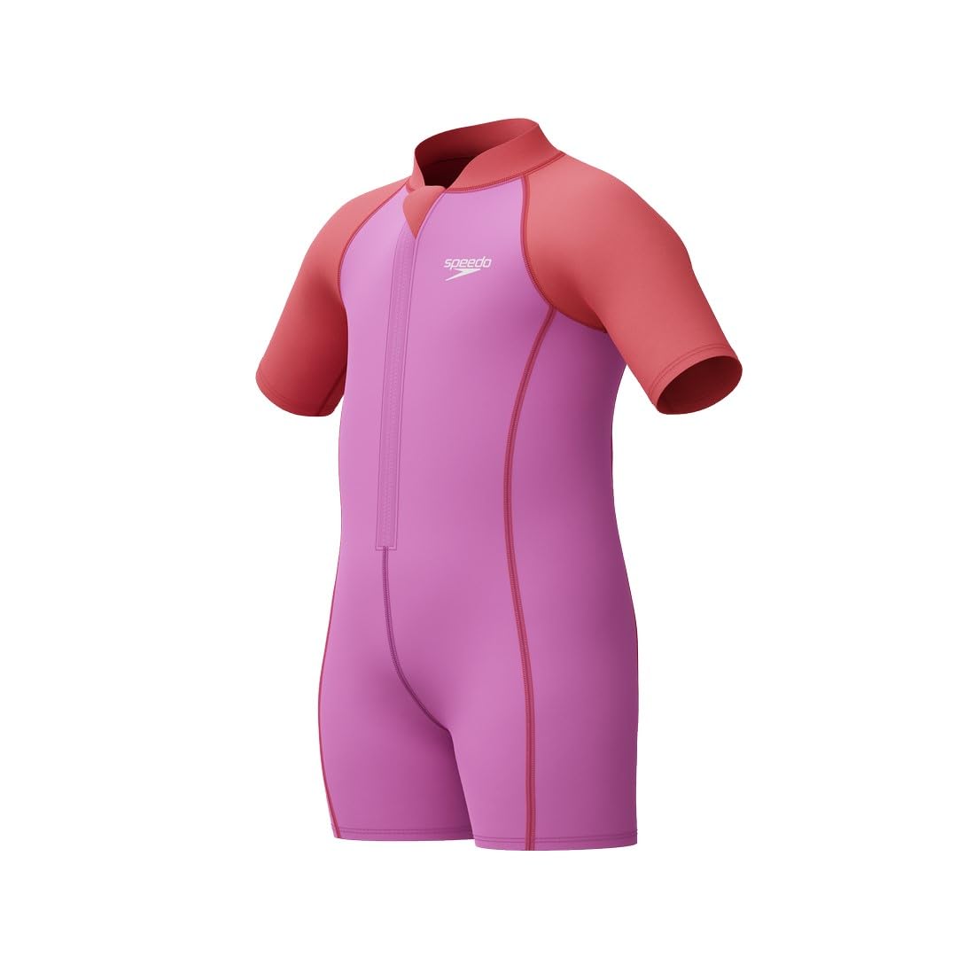 Speedo Girls Learn to Swim Neoprene Wetsuit| Swimming Lessons | Soft Touch | Neoprene, Neon Violet, 9-12M