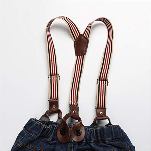 Image of MYGBCPJS 3Pcs Boy Handsome Outfit Set Plaid Shirt + T-Shirt + Suspender Jean Sets