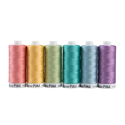 Superior Threads PIMA 50 wt Cotton Sewing Thread Set 1200 Yard Spool 6-Pack (Pastels)