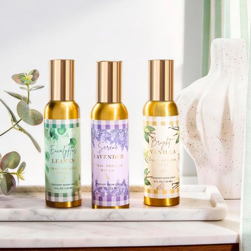 Image of Room Spray, Bright Vanilla, Eucalyptus leaves, Serene Lavender, 3 Pack, Each 4 fl oz, Air Freshener for Home, Long-Lasting Odor Eliminator for Bathroom and Office