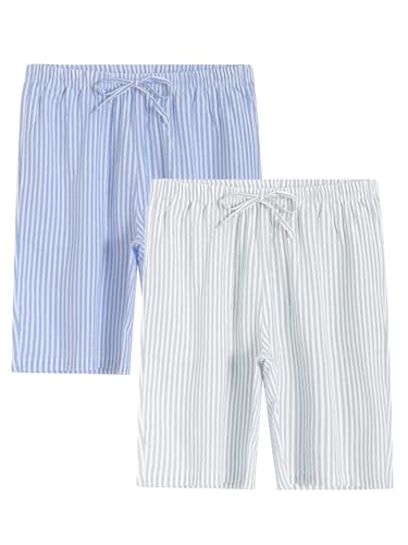 Image of Latuza Women's Cotton Bermuda Long Pajama Shorts Seersucker PJ Sleep Shorts