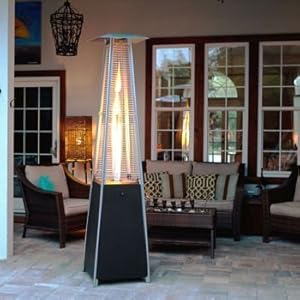 Resort model 40000 btu natural gas glass tube flame patio heater in rich mocha matte finish with mobility wheels and protective cover  urban country home decor