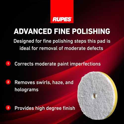 Image of RUPES 9.MF160M Pack of 24 Yellow D-A Fine Microfiber Polishing Pads 160mm | Compatible with 6 inch Backing Plate | Enhances Final Finish & Gloss | Quick Removal of Moderate Defects