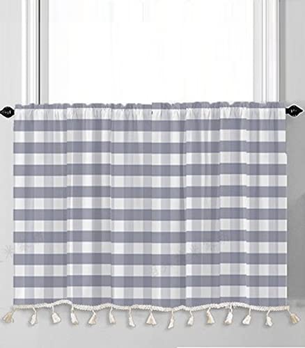 A.Monamour Rideau de Cuisine Court pour Petit Fenêtre Motif À Carreaux Vichy Gris Maison De Campagne Rideau Brise-bise Rideaux à Disques Panneaux...