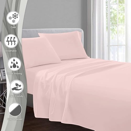 Pizuna Pure Combed Cotton Double Flat Sheet Light Pink, 600 Thread Count Long Staple Brushed Cotton Flat Sheets Double - Image 2