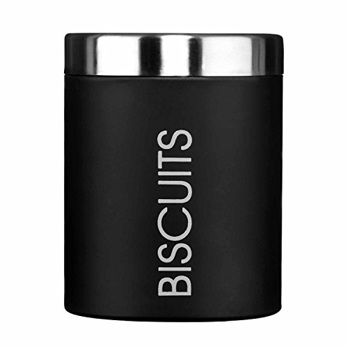 Premier Housewares 0508521 Boîte à Biscuit en Émail Noir et Couvercles en Acier Inoxydable Satiné