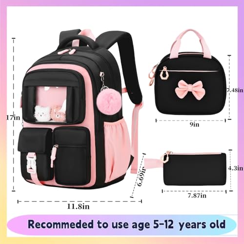 Image of Kids Backpack for Girls Girls Backpack for School | 17inch pink Backpack with Lunch Bag Pencil Case School Backpack for Elementary Preschool Middle School