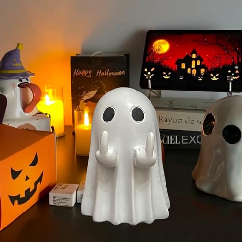 Ghost Halloween Decor, Spooky Home Decorations, Quirky Halloween Home Decor Indoor, Resin Finger Ghost Statue Gift for Porch, Props, Tabletop, Desk