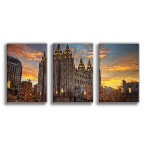 Toile temple mormon Salt Lake City coucher de soleil 50x75cm