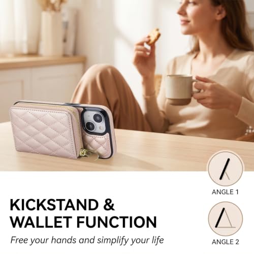 Asuwish Magnetic Wireless Charging Wallet Phone Case for iPhone 13/14 6.1 inch with Screen Protector Crossbody Strap RFID Blocking Card Holder iPhone13 iPhone14 5G i i-Phone i13 i14 Women Rose Gold by Asuwish - Used condition - Image 6