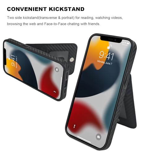Image of KIHUWEY Compatible with iPhone 13 Case Wallet with Credit Card Holder, Premium Leather Magnetic Clasp Kickstand Heavy Duty Protective Cover for iPhone 13 6.1 inch (Carbon Black)