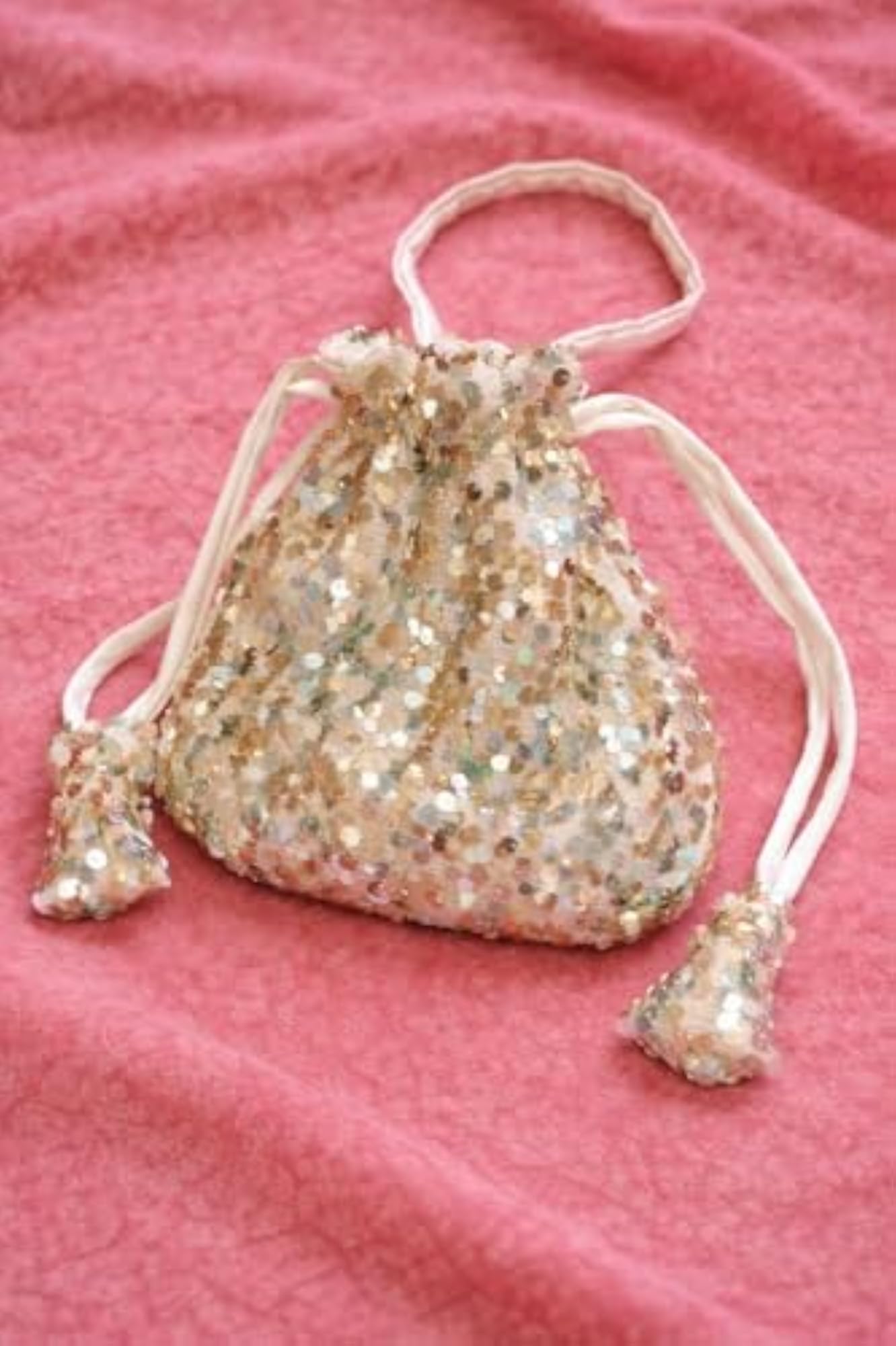 Sequin Drawstring Pouch Bag, Pink, Sparkly Glitter Design