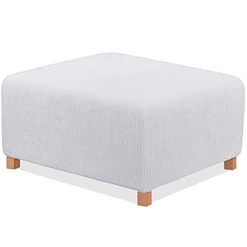 Mswborml White,60~76cm, Luxury Ottoman Covers Slipcover Stretch Footrest Stool Covers Rectangle Footstool Slipcover Furniture Protectors Spandex Jacquard Fabric with Elastic Band