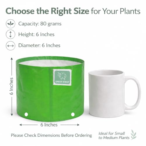 Image of GREENSHEEP HDPE Grow Bag Heavy Duty 260 GSM Round Plants Flower Growing Bags Floor Standing Mount Type for Home Garden Balcony Terrace Kitchen Nursery (Green, 6x6 inch, Pack of 9)