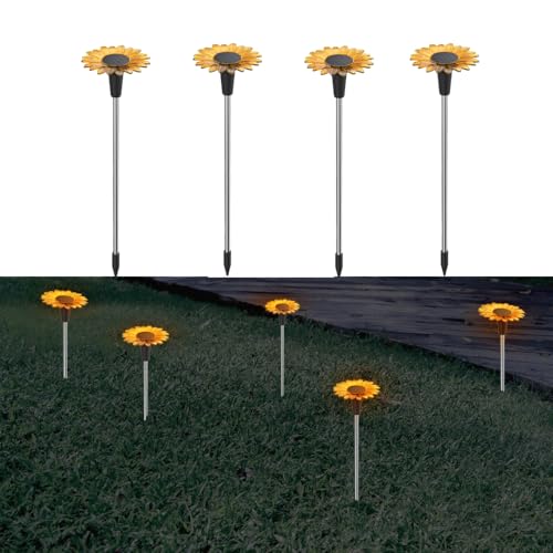 Image of hardoll Sunflower Shaped Solar Lights Outdoor Waterproof, Warm White Decorative Solar Light for Garden, Home & Pathway, Solar Lamp for Lawn, Patio & Decoration,(Pack of 4)