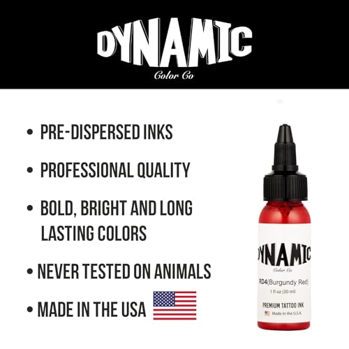 Image of Dynamic Color Burgundy Red Tattoo Ink, Made in USA Since 1990, 1 oz | Sterilized and lot-numbered for full traceability; established American brand trusted by artists worldwide