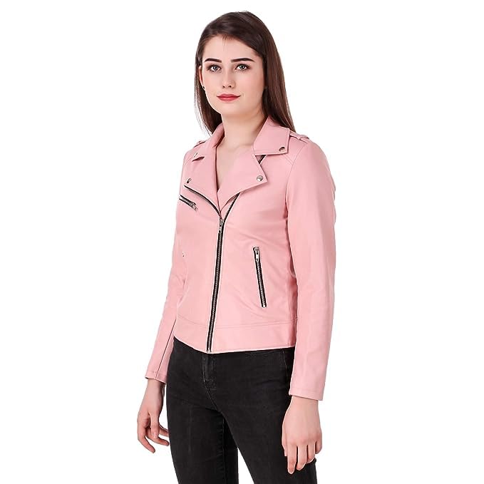 Image of Womens & Girl's Faux Leather Solid Regular BikerJacket