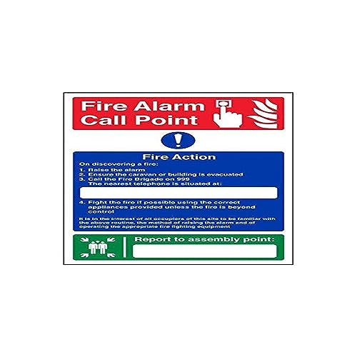 VSafety 12024AU-S'Caravan Site Fire Action/Assembly Point' skylt, 200 mm x 300 mm (paket med 3)