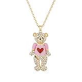Madison Tyler Valentines Day Cute Bear Gold Plated Pendant Necklace Gifts for Women | Pave Rhinestone Pink Red Love Heart Movable Bear Jewelry for Her | Couples Gifts Valentine's Day
