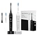 Sonicool Sonic Electric Toothbrush 48000 Vibrations Deep Clean As Dentist Rechargeable Toothbrush 2 Minutes Timer 3 Brushing Modes 4 Replacement Heads (Black Electric Toothbrush)