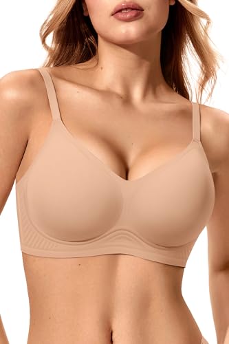 LetsJoli Wireless Bras for Women Push Up T-Shirt Bra Racerback No Underwire Soft Bralettes for Older(Praline,L)